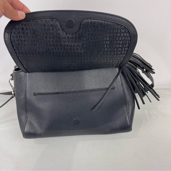 Kate Spade Longacre Court Leather Satchel Black Tassle Crossbody Purse Medium - Picture 4 of 13